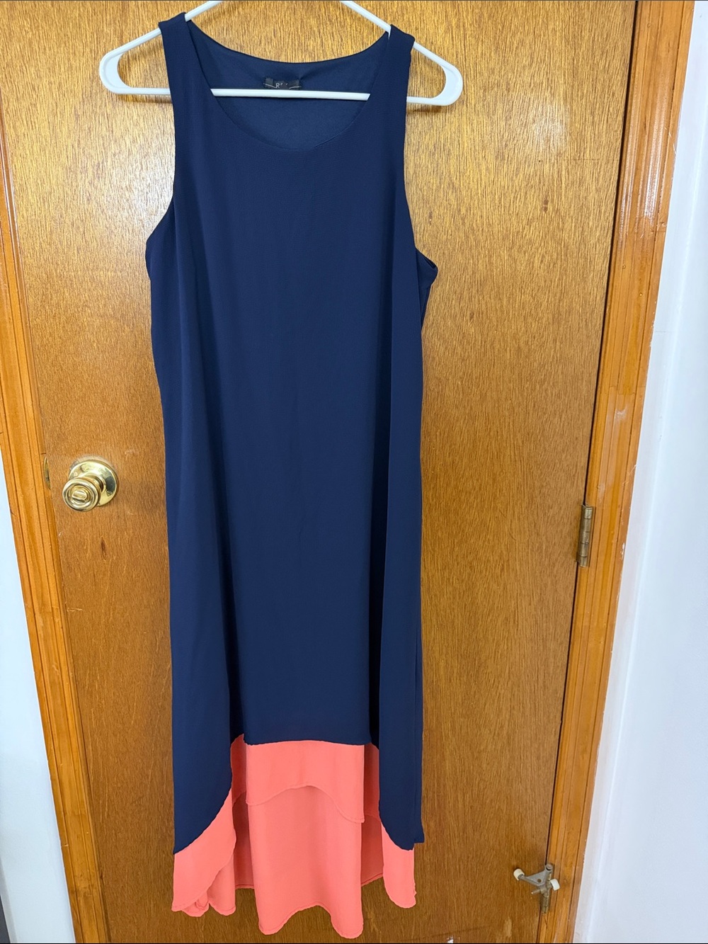 Navy and Coral Sleeveless Layered Hem Dress